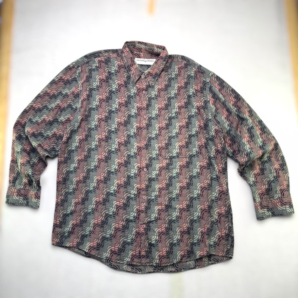 VTG Jhane Barnes‎ Shirt Multicolor Mens XL Geometric Abstract Wavy Button Down